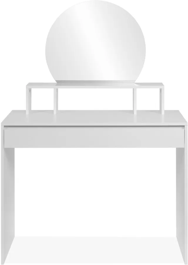 CaliCosy Kaptafel met 1 afgeronde spiegel, 3 bovenste vakken en 1 grote lade, 100 cm – IMAGE Wit