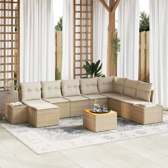vidaXL Tuinbankenset 9 st Beige poly rattan, foto 2