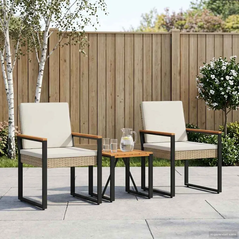 vidaXL Buitenmeubelset 3 st Beige en Crème Wit poly rattan, foto 3