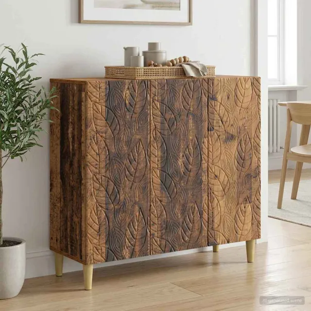 vidaXL Dressoir Oud hout 89 x 34,5 x 80 cm Bewerkt hout bruin