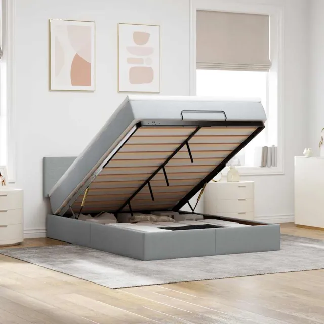 vidaXL Ottoman bed met matras 140x200cm stof lichtgrijs grijs
