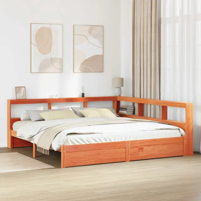 vidaXL Boekenkast Bed 2 st Wasbruin 200 x 200 cm Massief Vurenhout bruin