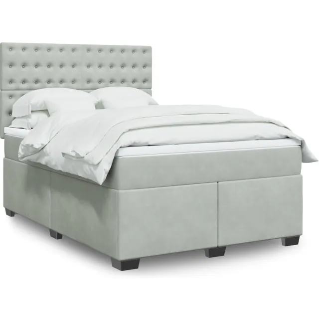 vidaXL Boxspring met matras fluweel lichtgrijs 140x190 cm grijs