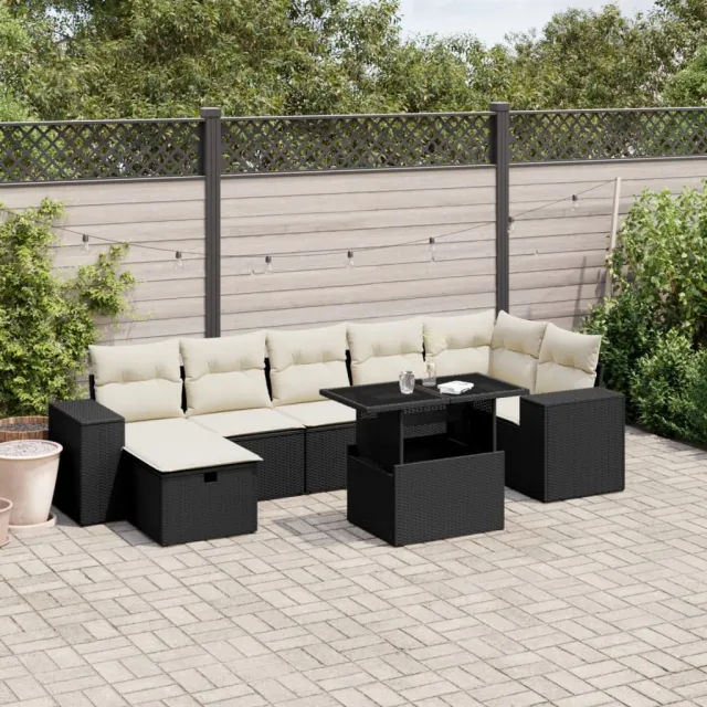 vidaXL 8-delige Loungeset met kussens poly rattan zwart, foto 2