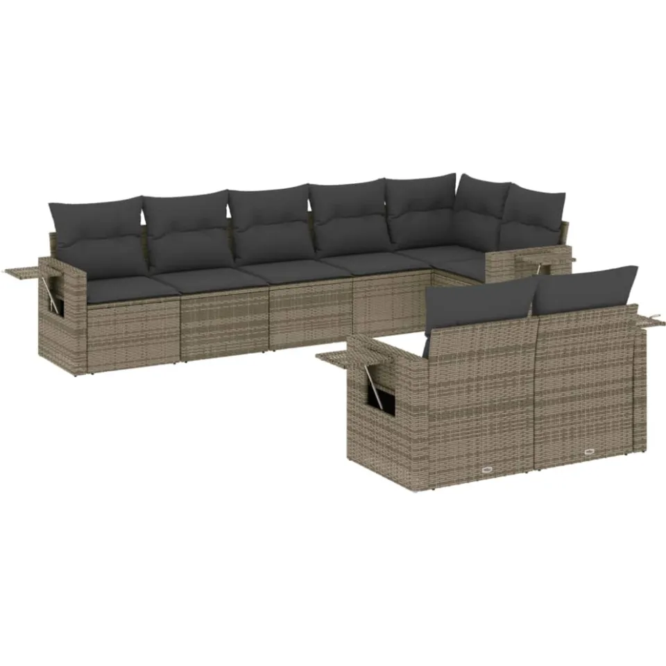 vidaXL 8-delige Loungeset met kussens poly rattan grijs, foto 3