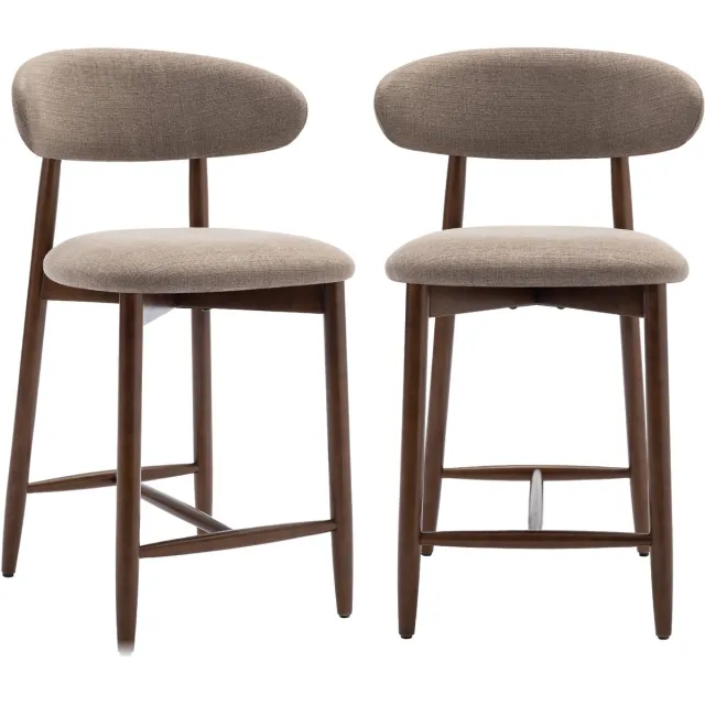 COLAMY Set van 2 barkrukken-met rugleuning-houten poten-camelkleurig-ideaal voor de keuken