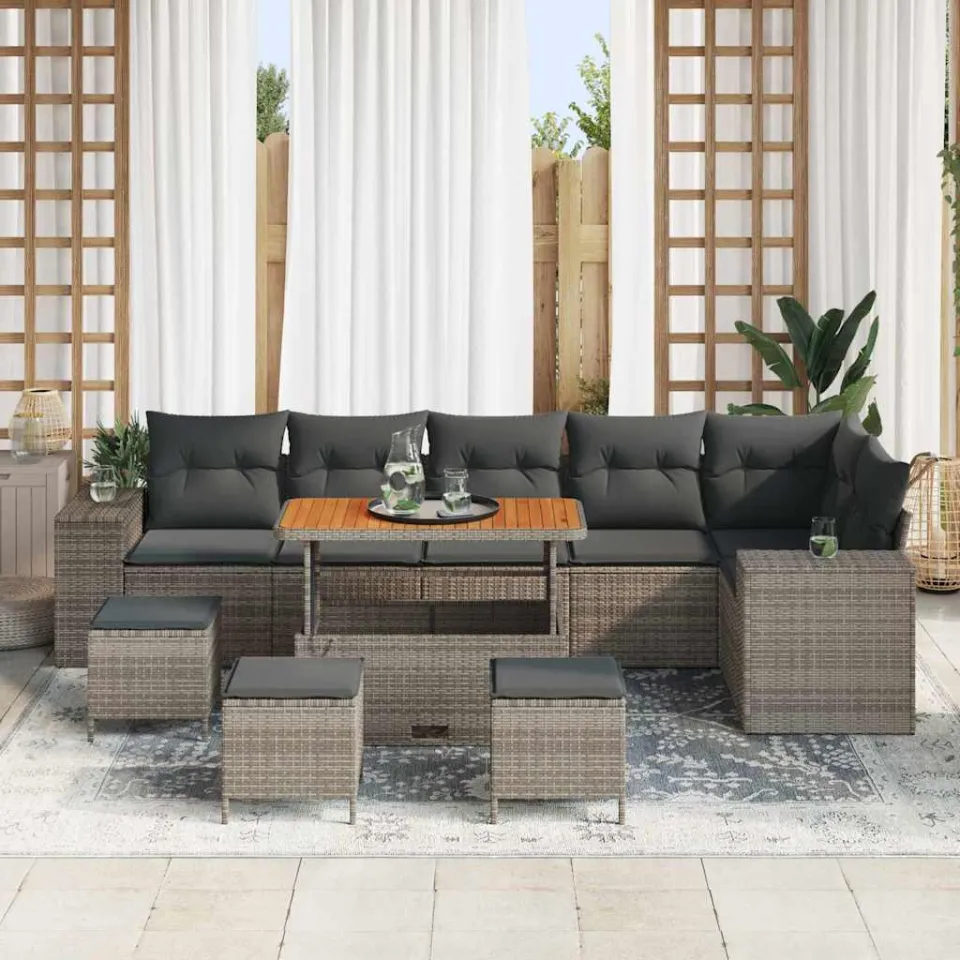 vidaXL Tuin Sofa Set 10 st Grijs poly rattan, foto 3