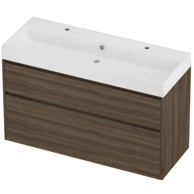 Proline Podium Badmeubelset Polystone Loft 2 Kraangaten Greeploos 120x46x75 cm Mat White Vital Oak Eiken