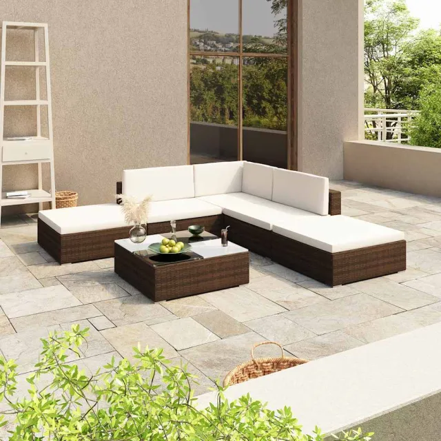vidaXL 6-delige Loungeset met kussens poly rattan bruin, foto 2