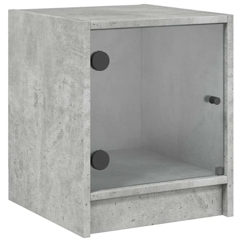 vidaXL Nachtkastjes met glazen deuren 2 st 35x37x42 cm betongrijs grijs, foto 4
