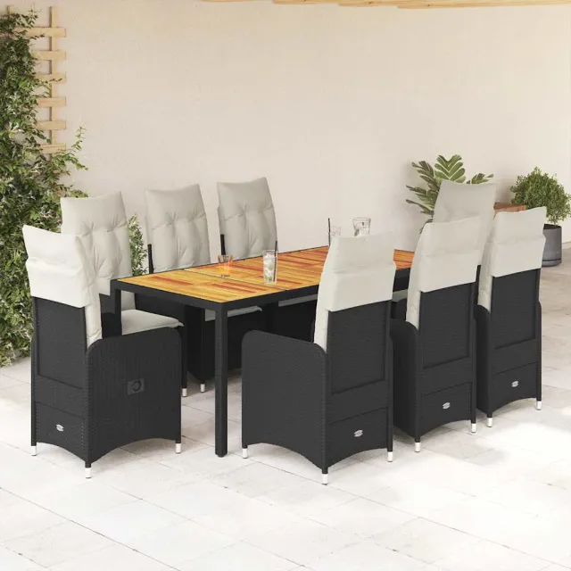 vidaXL 9-delige Bistroset met kussens poly rattan zwart, foto 2