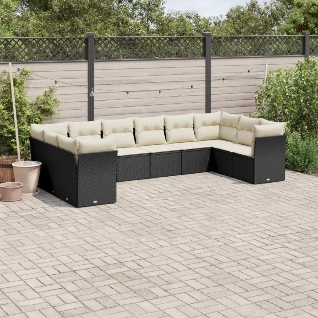vidaXL 10-delige Loungeset met kussens poly rattan zwart, foto 2