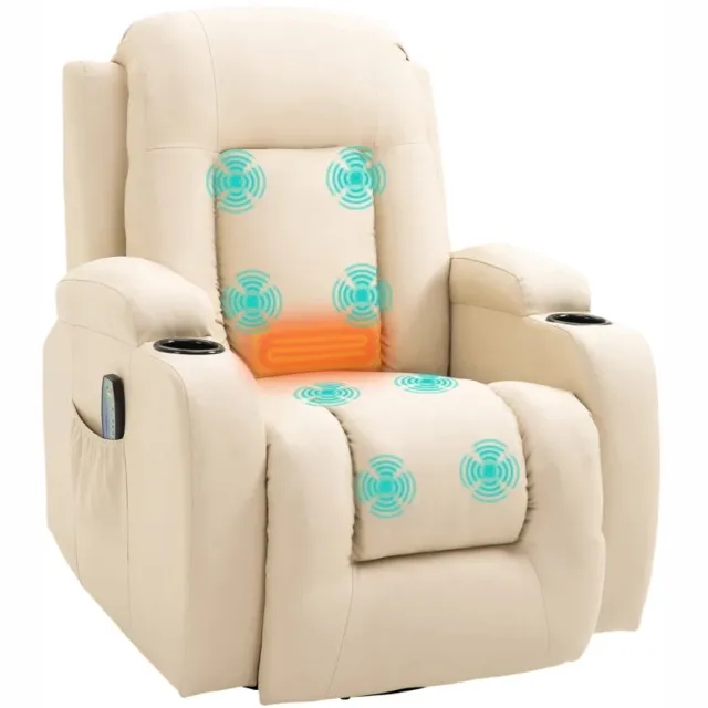 ZYLARO Elektrische Massagestoel - Power Massagefauteuil - 5 Massagestanden - 150 Graden Kantelbaar - Draaibaar - met Afstandsbediening - tot 150 kg - Relaxfauteuil - TV stoel - Crème Crèmewit
