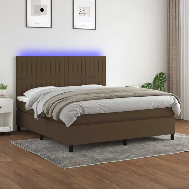 vidaXL Boxspring met matras en LED stof donkerbruin 180x200 cm bruin