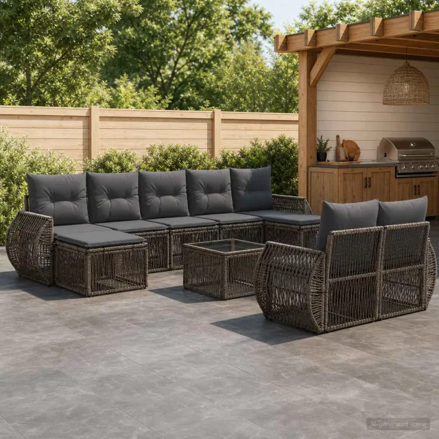 vidaXL Tuinbankenset 10 st Grijs en Donkergrijs poly rattan
