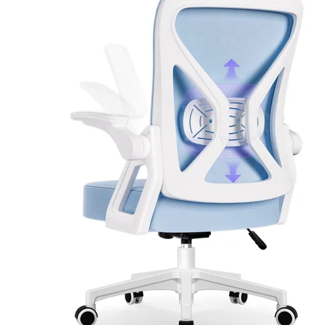 Hiazurm Bureaustoel - Ergonomische bureaustoel - bureaustoelen voor volwassenen - Opklapbare armleuningen - Lendensteun - Verdikt en verbreed zitkussen - Blauw