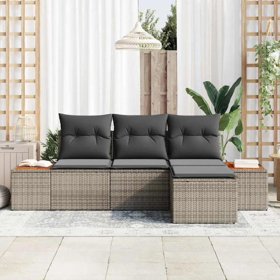 vidaXL Tuin Sofa Set 4 st Grijs poly rattan, foto 2