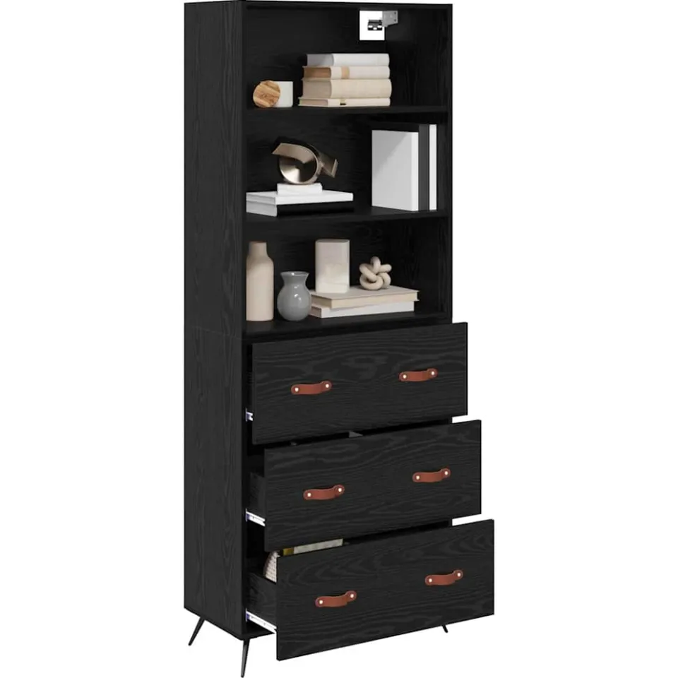 vidaXL Hoge kast Zwart eiken 69,5 x 34 x 180 cm Bewerkt hout