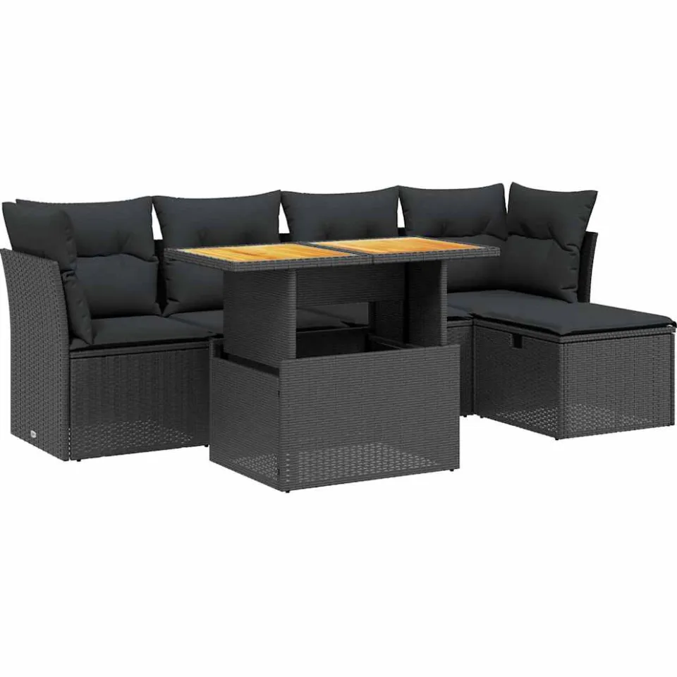 vidaXL 6-delige Loungeset met kussens poly rattan zwart, foto 3