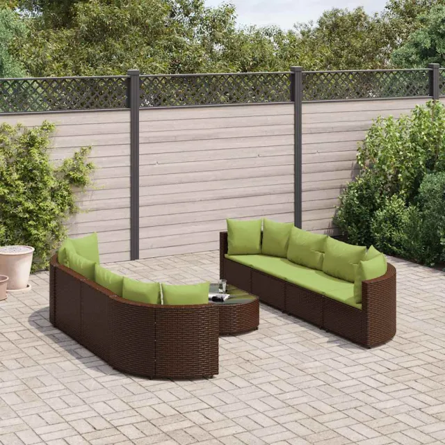 vidaXL 9-delige Loungeset met kussens poly rattan bruin, foto 2