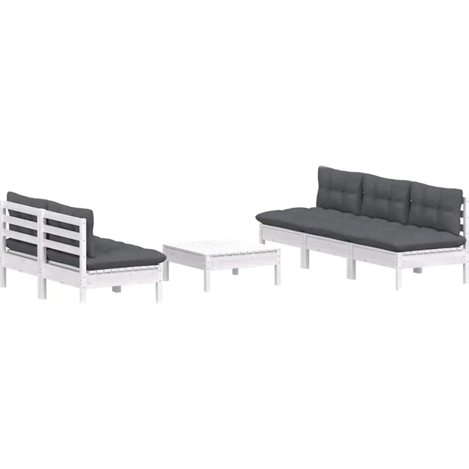 vidaXL 6-delige Loungeset met antracietkleurige kussens grenenhout Wit