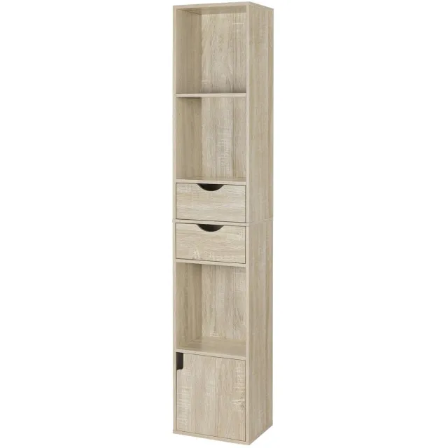 Corenia Boekenkasten - Boekenplank - Wandplank - Boekenrek - Opbergrek Organizer - 30x158x24cm - met Lade Deur - voor Woonkamer Decor - Licht Eiken