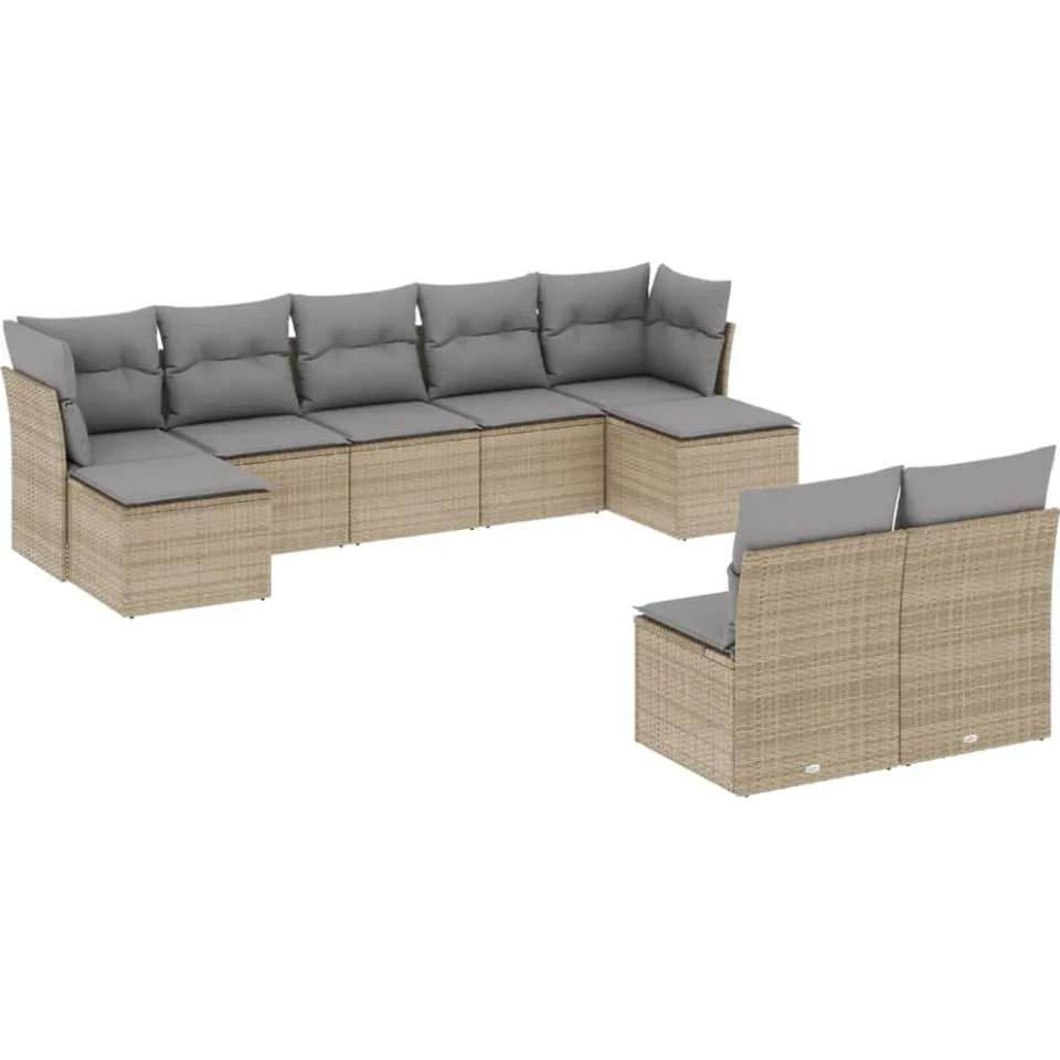 vidaXL 9-delige Loungeset met kussens poly rattan beige, foto 3