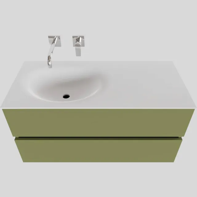 Boss & Wessing Badkamermeubel Solid Surface BWS Stockholm 100x46 cm Links Mat Groen (zonder kraangat)