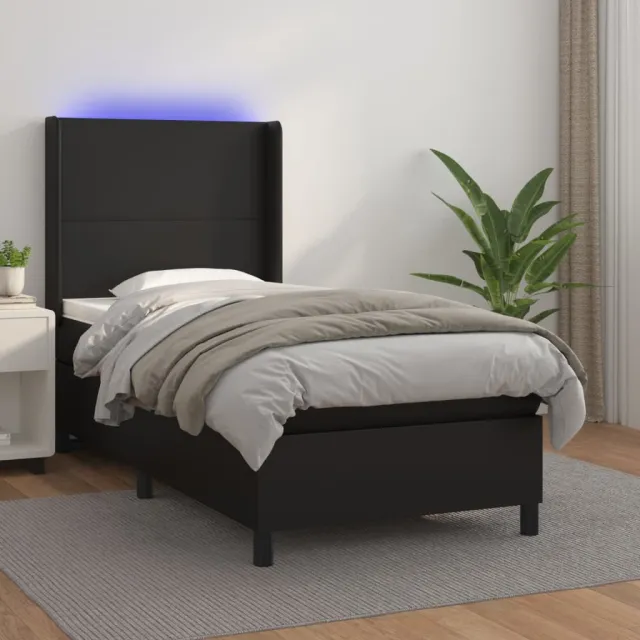 vidaXL Boxspring met matras en LED kunstleer zwart 90x200 cm