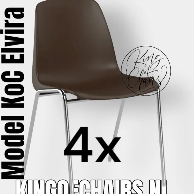 King of Chairs set van 4- model KoC Elvira bruin met verchroomd onderstel. Kantinestoel stapelstoel kuipstoel vergaderstoel tuinstoel kantine stoel stapel kantinestoelen stapelstoelen kuipstoelen stapelbare keukenstoel Helene eetkamerstoel