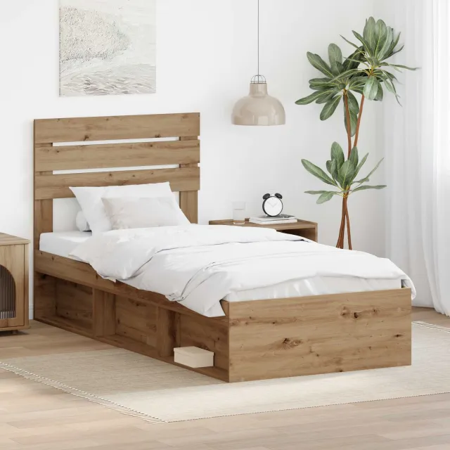 vidaXL Bedframe Artisanaal eiken 90 x 200 cm Massief grenenhout Bruin