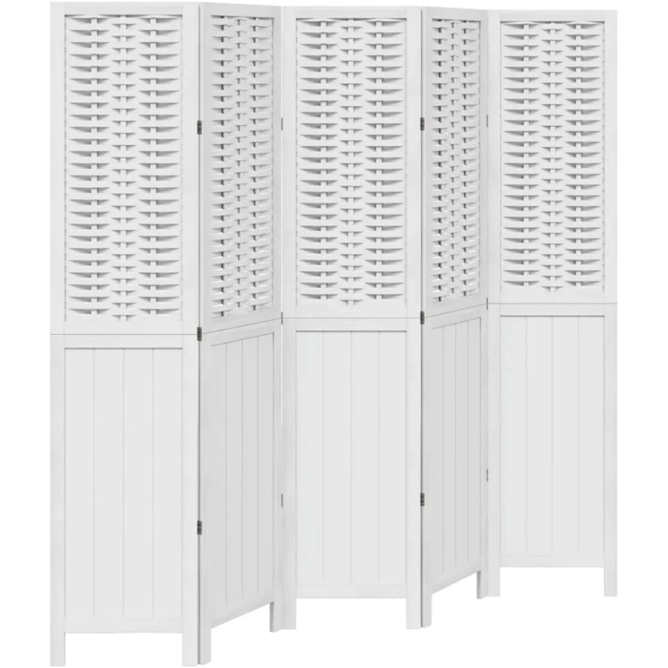 vidaXL Kamerscherm met 5 panelen massief paulowniahout wit