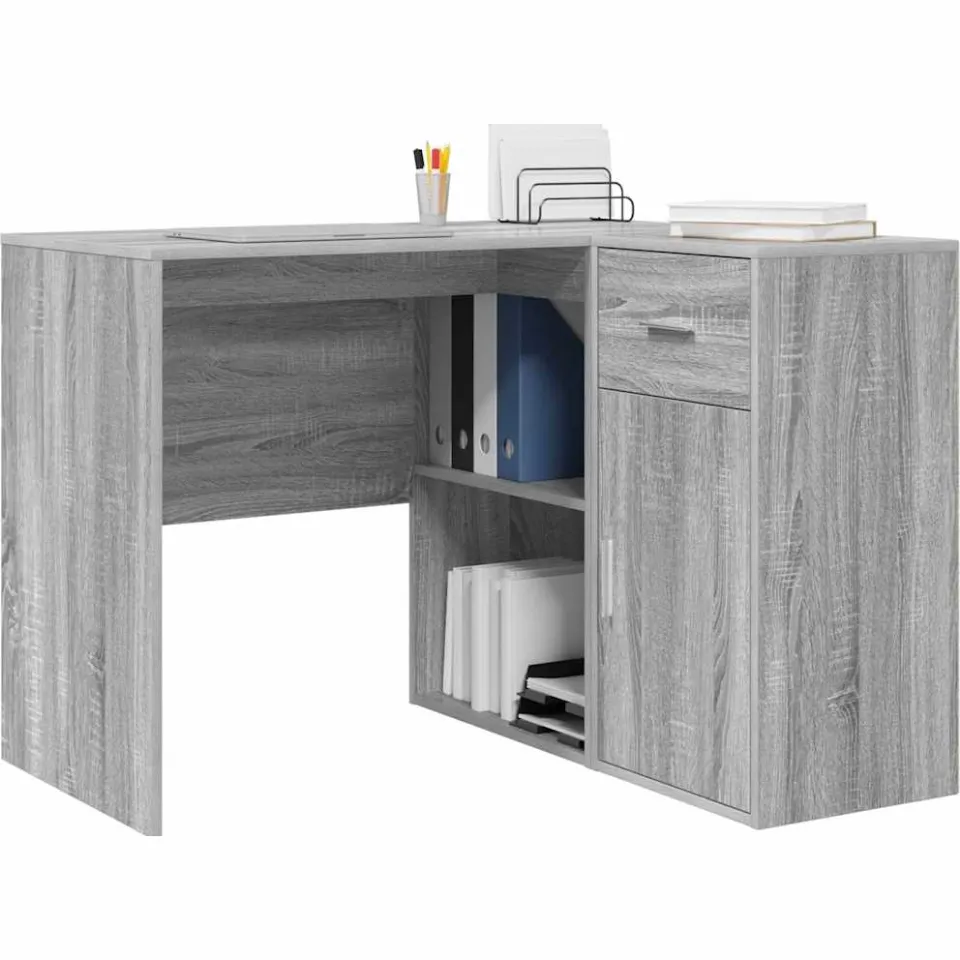vidaXL Hoekbureau met lade met plank Grijs Sonoma 102 x 88 x 75 cm
