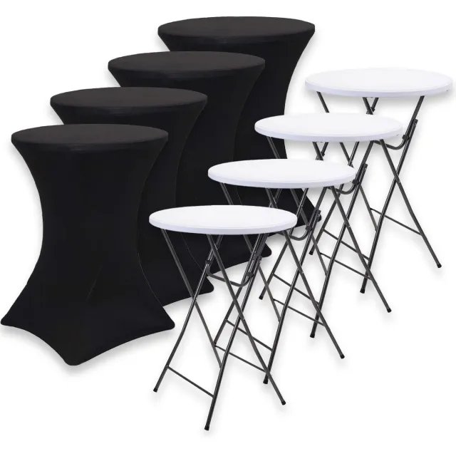 Infinity Goods Brixy 4x Stevige Statafel + 4x Zwarte Statafelrok - Partytafel - Robuust en Weersbestendig - Inklapbaar - 80cm x 110cm - Feest - Wit/Grijs 4 witte statafels met 4 zwarte rokken