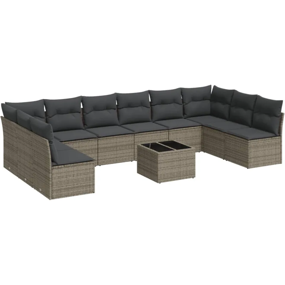 vidaXL 11-delige Loungeset met kussens poly rattan grijs