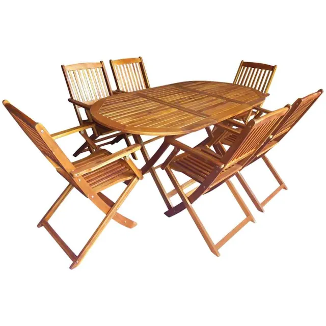 vidaXL Buiten eetset 7 st Bruin Massief eucalyptus hout, foto 2