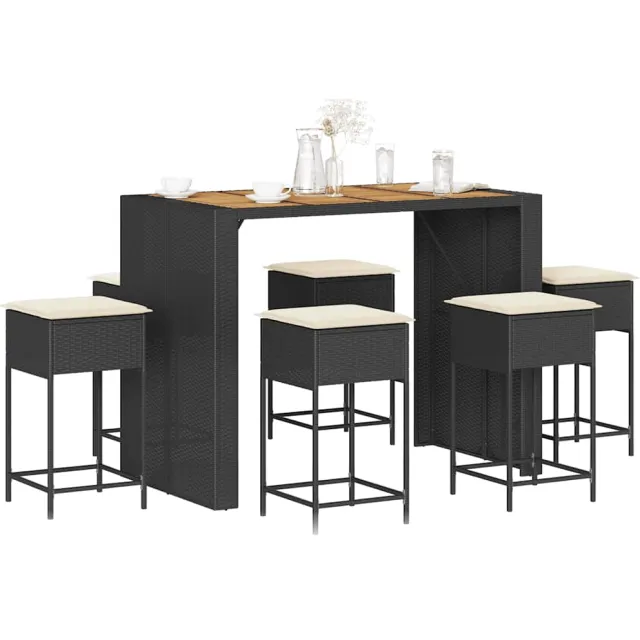 vidaXL 7-delige Tuinbarset met kussens poly rattan zwart