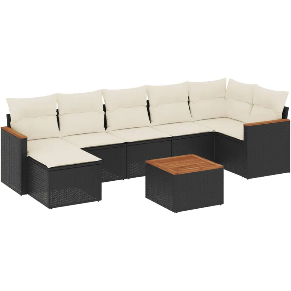 vidaXL 8-delige Loungeset met kussens poly rattan zwart, foto 3