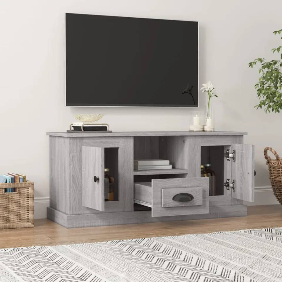 vidaXL Tv-meubel 100x35,5x45 cm bewerkt hout grijs sonoma eikenkleurig, foto 2