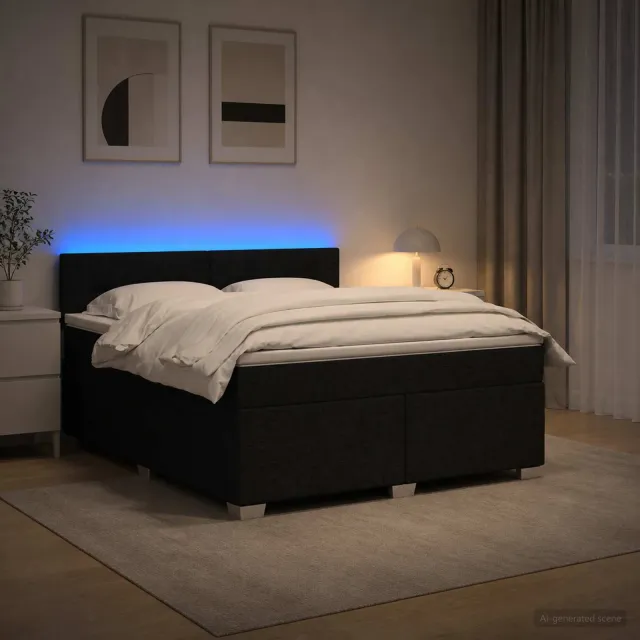 vidaXL Boxspring Bed met Matras en LED Zwart 140 x 200 cm Stof