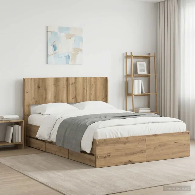 vidaXL Bedframe met opbergruimte en hoofdbord Artisan Oak 120 x 200 cm Bruin