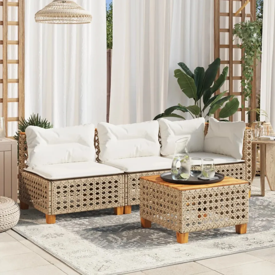 vidaXL Tuintafel 55x55x36 cm poly rattan en acaciahout beige, foto 3