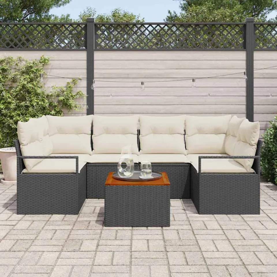 vidaXL Tuinbankenset 7 st Zwart poly rattan, foto 3