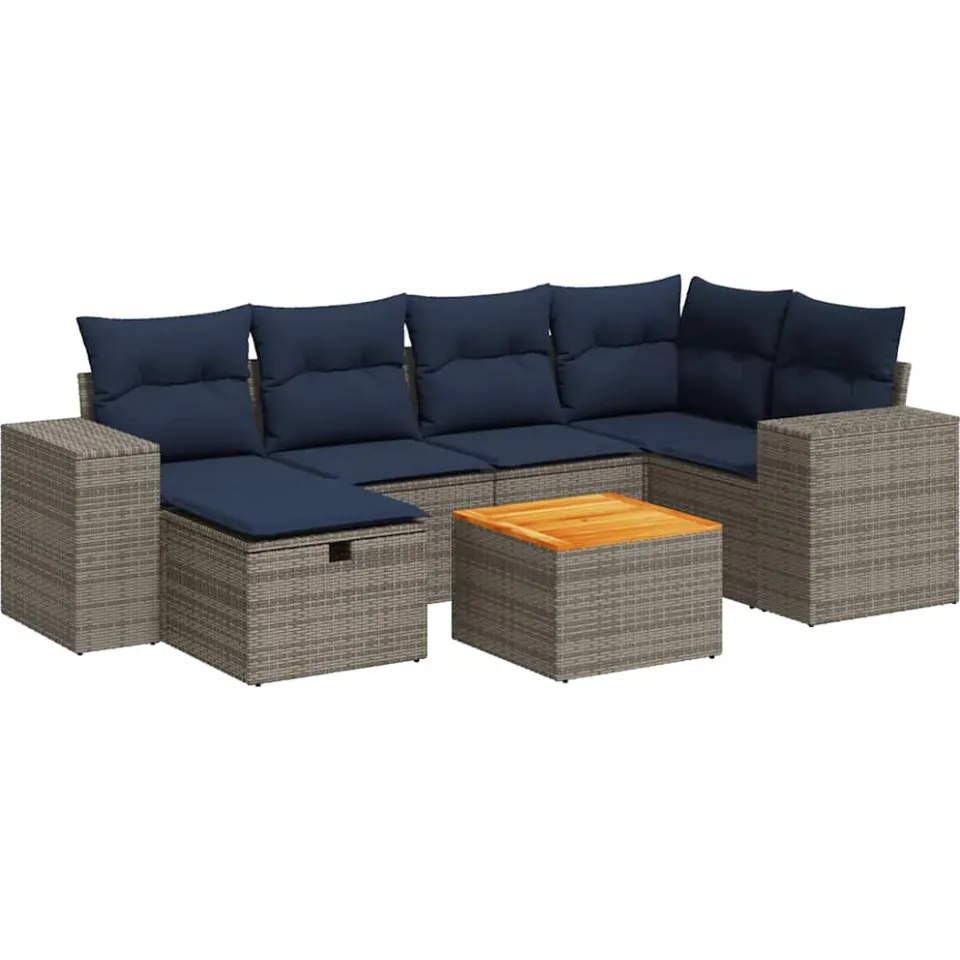 vidaXL 7-delige Loungeset met kussens poly rattan grijs, foto 3