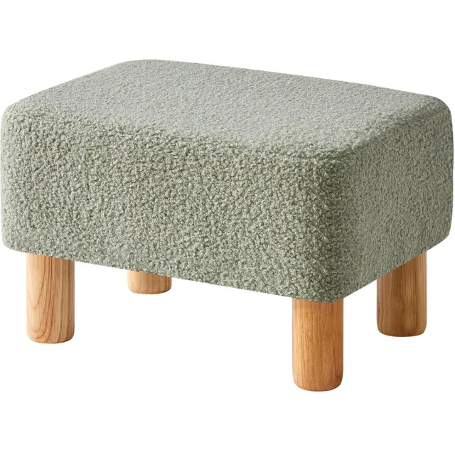 Famanu Rechthoekige voetenbank poef met stabiele houten poten, moderne gewatteerde zitting, ideaal als schoenenkruk voor woonkamer of slaapkamer, 40 x 29 x 25 cm, groen
