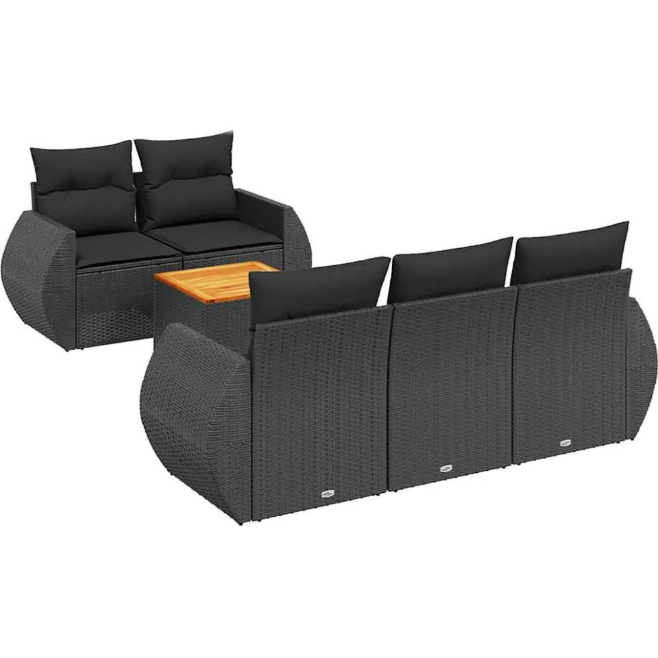 vidaXL 6-delige Loungeset met kussens poly rattan zwart, foto 3
