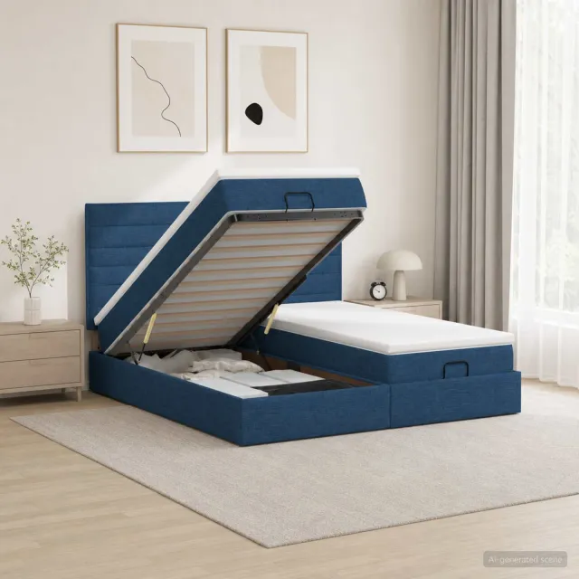 vidaXL Ottoman bed met matras met hoofdeinde 2 st Blauw Stof