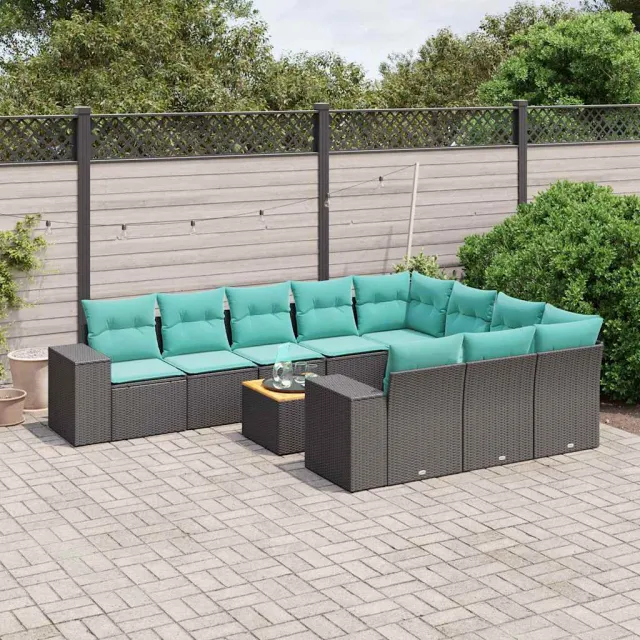 vidaXL 11-delige tuinbankset met kussens, zwart polyrotan, foto 2