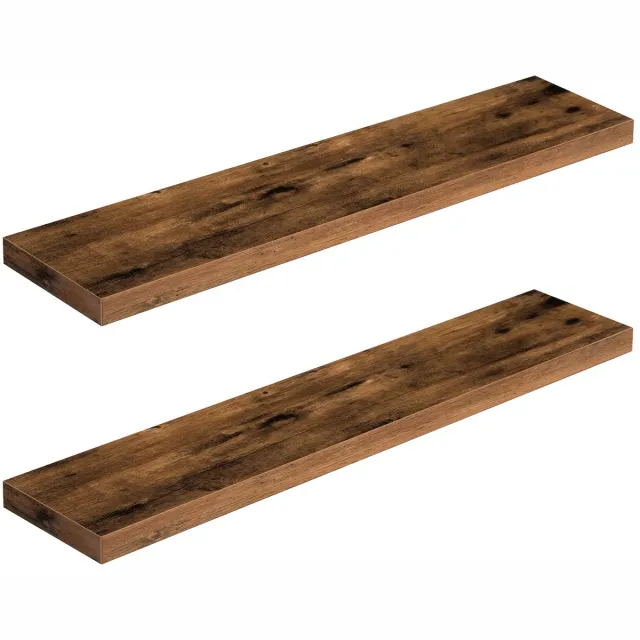 HOOBRO Wandplank, zwevende plank, set van 2, stevige wandplanken, 100 x 20 x 4 cm, hangende planken, met onzichtbare beugels, voor badkamer, slaapkamer, keuken, kantoor, woonkamer, vintage bruin EBF100BJP201G2 donkerbruin