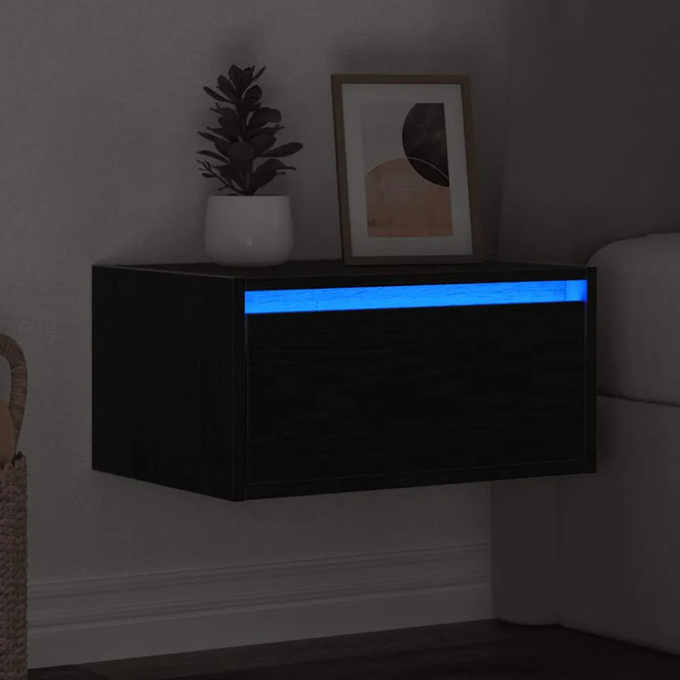 vidaXL Nachtkastje met LED's wandgemonteerd zwart eiken, foto 4